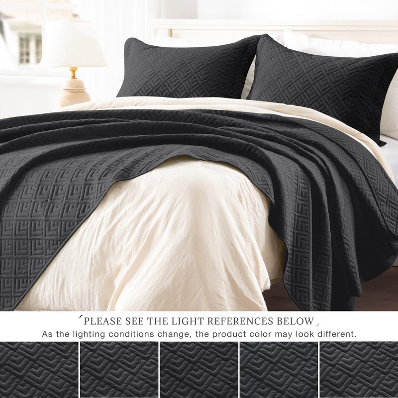 EXQ Home Quilt Set Twin Size Black 2 Piece,Lightweight Soft Coverlet Modern Style Squares Pattern Bedspread Set for All Season(1 Quilt,1 Pillow Shams) - Image 3